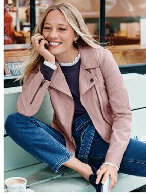 Boden Wren Biker Jacket in Pink Milkshake Waxed Canvas Pink Moto Jacket -Size 10